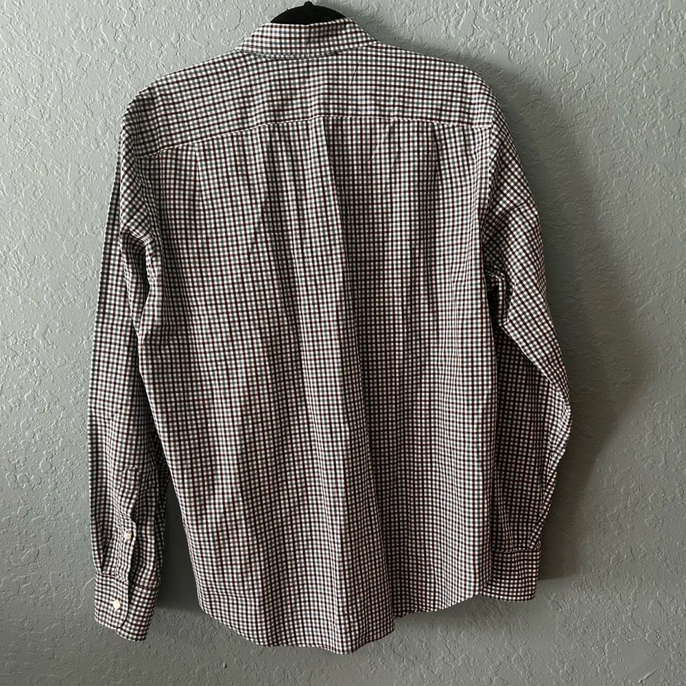 Men's J Crew button down burgundy blue Checkered Shirt preppy work 100% cotton